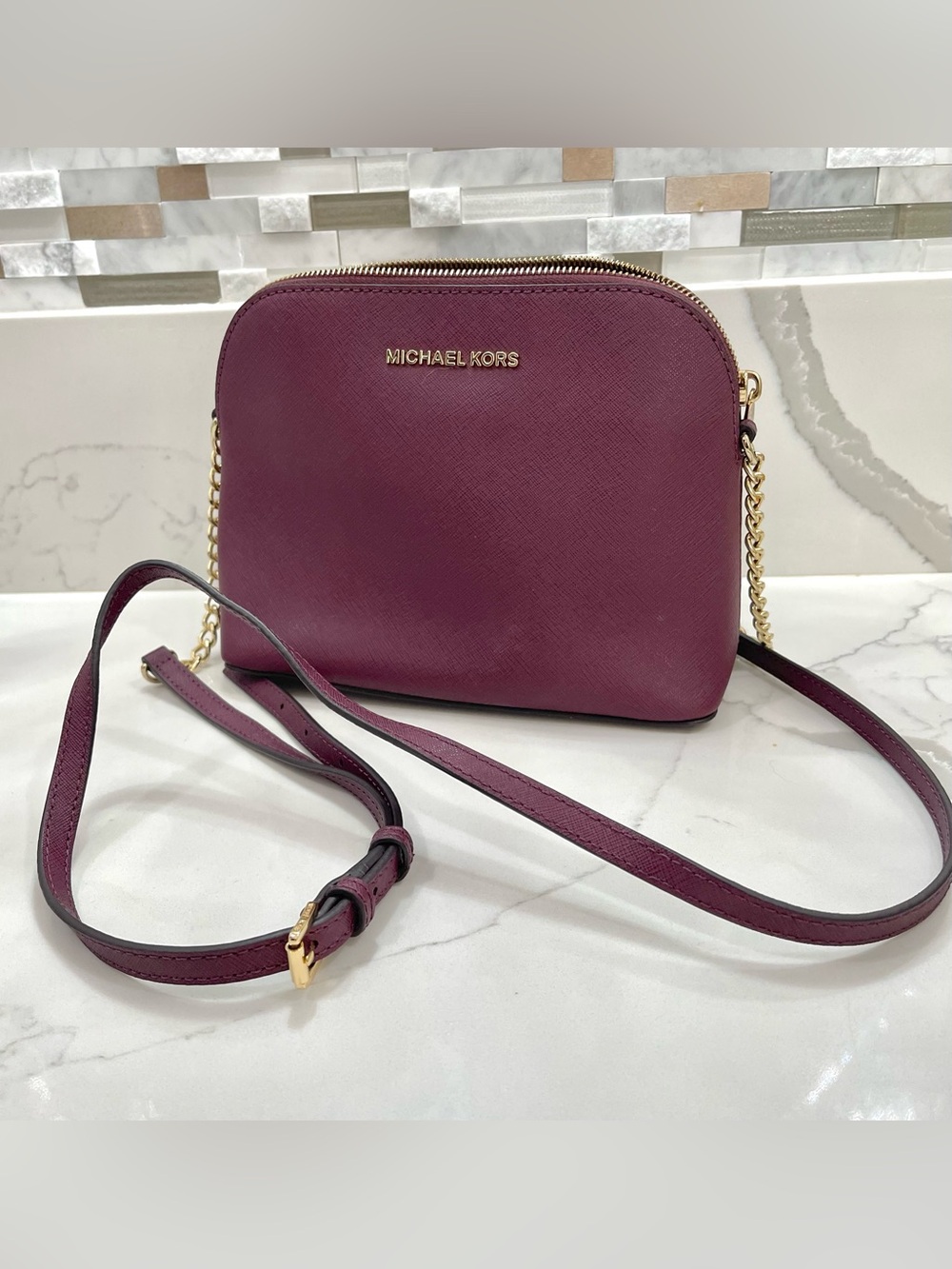 Michael Kors Plum Saffiano Crossbody with Gold Hardware